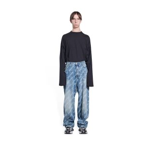 Men's Balenciaga Allover Logo Large Fit Pants Indigo | 6748QSWGI