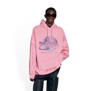 Men's Balenciaga Balenciaga Music Martini Merch Elastic Hem Oversized Hoodie Pink | 2105ANYPF