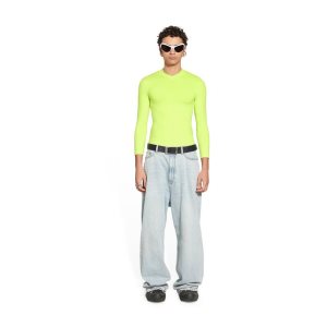 Men's Balenciaga Balenciaga Tab Fitted V-neck Long Sleeve T Shirts Yellow | 0835YCUPV