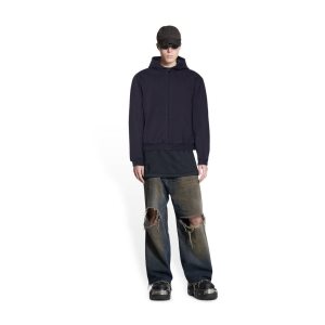 Men's Balenciaga Balenciaga Tab Worn-out Zip-up Hoodie Black | 8962MHZGC