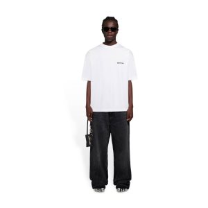 Men's Balenciaga Bb Corp Medium Fit T Shirts White | 0497ULHFA