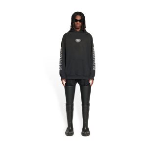 Men's Balenciaga Bb Paris Icon Medium Fit Hoodie Black | 9207SAWCU