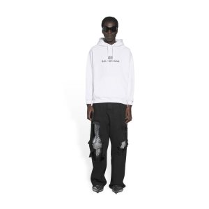 Men's Balenciaga Bb Pixel Medium Fit Hoodie White | 8973AMUXP