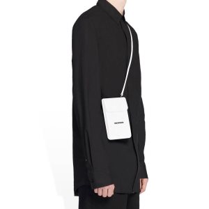 Men's Balenciaga Cash Phone And Card Holder Smartphone Accessories White / Black | 3560NSICP