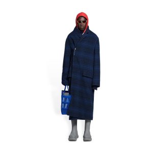 Men's Balenciaga Cocoon Coat Jackets Indigo | 1495JTQVY