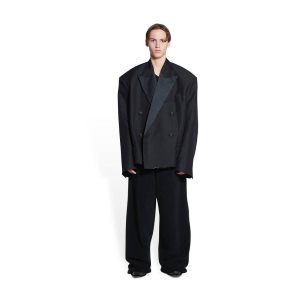 Men's Balenciaga Cropped Tuxedo Blazer Jackets Black | 7294GKPNZ