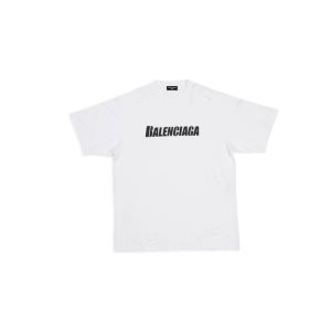 Men's Balenciaga Destroyed Boxy Fit T Shirts White | 3869BGAJK