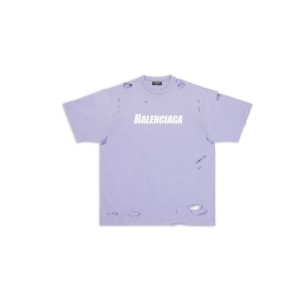 Men's Balenciaga Destroyed Boxy Fit T Shirts Purple | 5908NHCOE