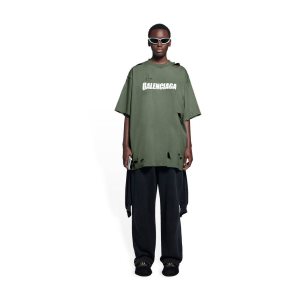 Men's Balenciaga Destroyed Boxy Fit T Shirts Green | 7358KIVPU