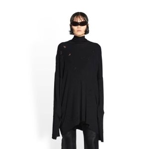 Men's Balenciaga Destroyed Turtleneck Sweater Knitwear Black | 6123USNEH