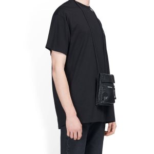 Men's Balenciaga Explorer Small Pouch With Strap Crossbody Bags Black | 3918VLUFB