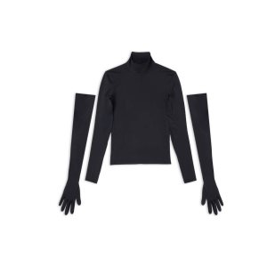 Men's Balenciaga Fitted With Gloves T Shirts Black | 1376GBNAT