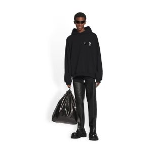 Men's Balenciaga Gaffer Large Fit Hoodie Black | 8593TSYJL