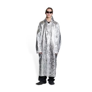 Men's Balenciaga Hooded Rain Coat Jackets Silver | 9743RZCPT