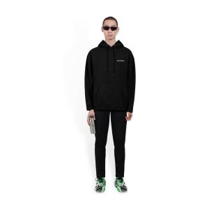 Men's Balenciaga Logo Medium Fit Hoodie Black | 7132ZQGBK