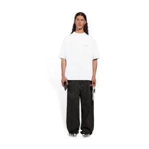 Men's Balenciaga Logo Medium Fit T Shirts White | 8597FGDKO