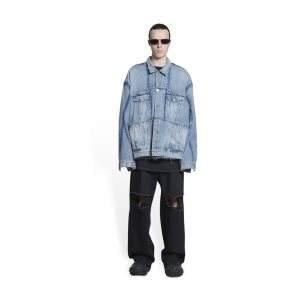 Men's Balenciaga Oversized Cut-up Jackets Blue | 5037JTCSY