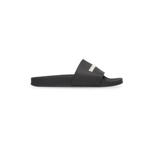 Men's Balenciaga Pool Slide Sandals Black / White | 3901PTGKD