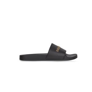 Men's Balenciaga Pool Slide Sandals Black | 6184QPUDC