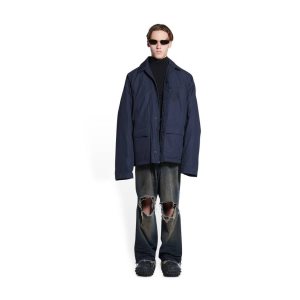 Men's Balenciaga Scissors Crest Parka With Removable Lining Jackets Blue | 2704BFKMW