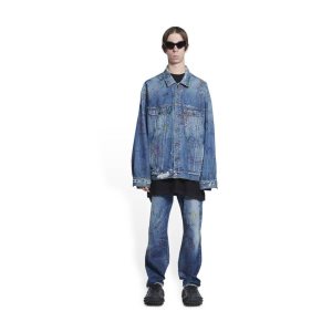 Men's Balenciaga Scribble Oversized Jackets Blue | 6421WDJNB