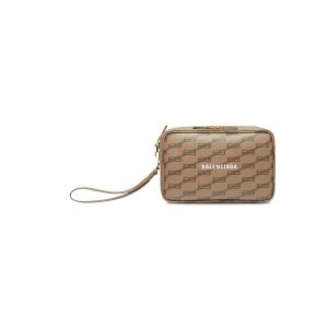 Men's Balenciaga Signature Pouch With Handle Bb Monogram Coated Canvas Pouches Beige | 1529JOQTM