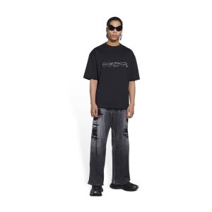 Men's Balenciaga Slime Medium Fit T Shirts Black | 7102FRPKS