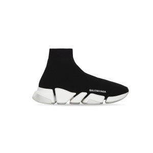 Men's Balenciaga Speed 2.0 Clear Sole Recycled Knit Sneakers Black / White | 8243EPVSJ