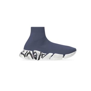 Men's Balenciaga Speed 2.0 Graffiti Recycled Knit Sneakers Black | 4210AWDJE