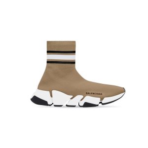 Men's Balenciaga Speed 2.0 Recycled Knit With Stripes Sneakers Beige | 8052ZQFMY