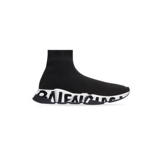 Men's Balenciaga Speed Recycled Knit Graffiti Sneakers Black / White | 2154LPOSI