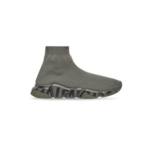 Men's Balenciaga Speed Recycled Knit Graffiti Sneakers Green | 6082KXYIU