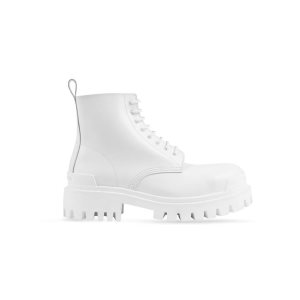 Men's Balenciaga Strike Lace Up Boots White | 2715QFADZ