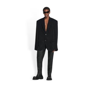 Men's Balenciaga Twisted Boxy Jackets Black | 3867UGZPE