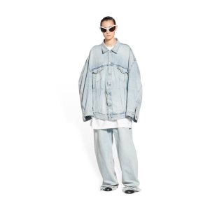 Men's Balenciaga Twisted Sleeve Jackets Light Blue | 8617EAZOC