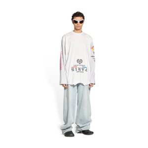 Men's Balenciaga Upside Down Long Sleeve T Shirts White | 1476RSGLQ