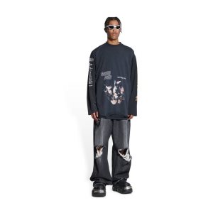 Men's Balenciaga Upside Down Long Sleeve T Shirts Black | 3281THZDR