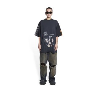 Men's Balenciaga Upside Down T Shirts Black | 4703OMWJK