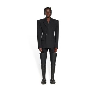 Men's Balenciaga Waisted Jackets Black | 9684MBNYX