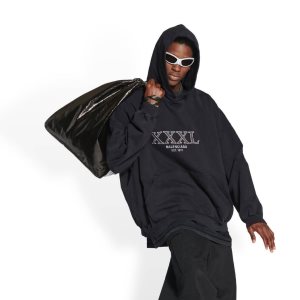 Men's Balenciaga Xxxl Large Fit Hoodie Black | 1538DEUNQ