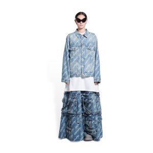 Women's Balenciaga Allover Logo Bell Sleeve Jackets Indigo | 1524VNKTW