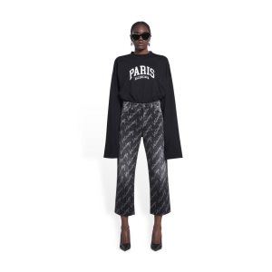 Women's Balenciaga Allover Logo Cropped Pants Black | 5463GRQXO