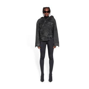 Women's Balenciaga Asymmetric With Rhinestones Jackets Black | 6739OZJDS