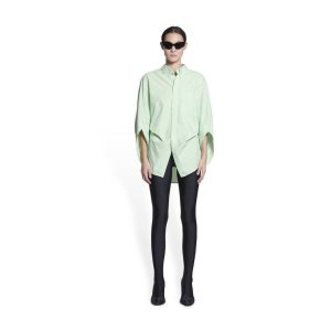 Women's Balenciaga Bb Corp Swing Twisted Shirt Tops Green | 8106THVLX