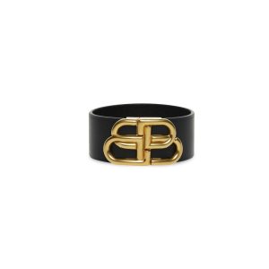 Women's Balenciaga Bb Leather Bracelet Jewelry Black | 0618LYJBZ