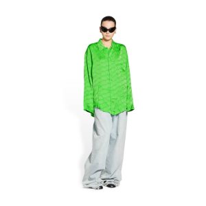 Women's Balenciaga Bb Monogram Minimal Shirt Tops Green | 7091SXRPN