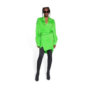 Women's Balenciaga Bb Monogram Wrap Dress Skirts Green | 4360KHFED