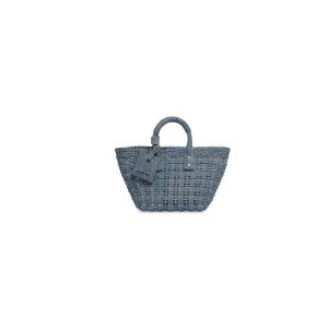 Women's Balenciaga Bistro Xs Basket With Strap Tote Bags Blue | 3714IMHBX