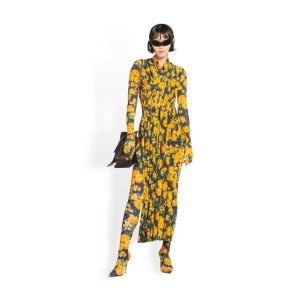 Women's Balenciaga Bouquet Cycling Draped Dress Skirts Yellow | 1769NBUPS