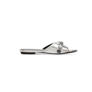 Women's Balenciaga Cagole Metallized Sandals Silver | 9236IQJWE